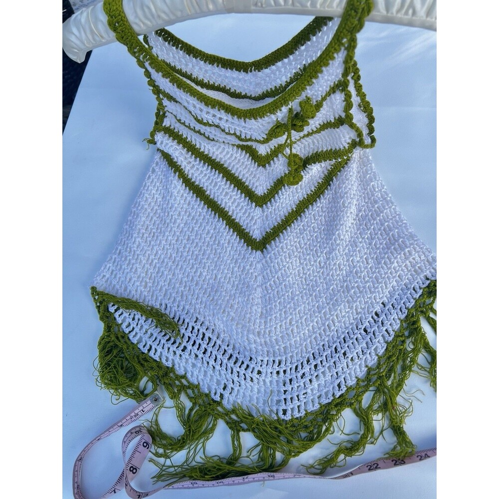 Vintage Hand-Crocheted Chevron Fringe Halter Top S